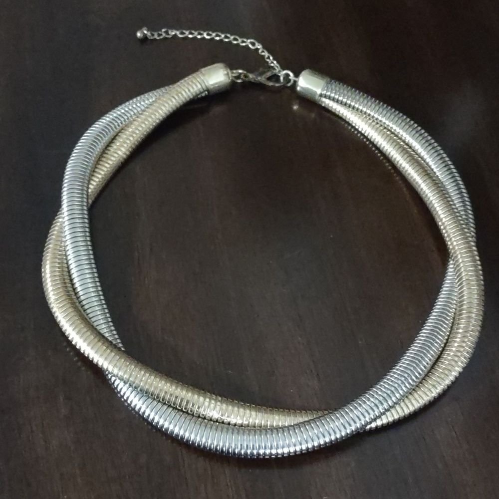 Women's Vintage Silver and Gold Twist Graduated Chain Collar Necklace